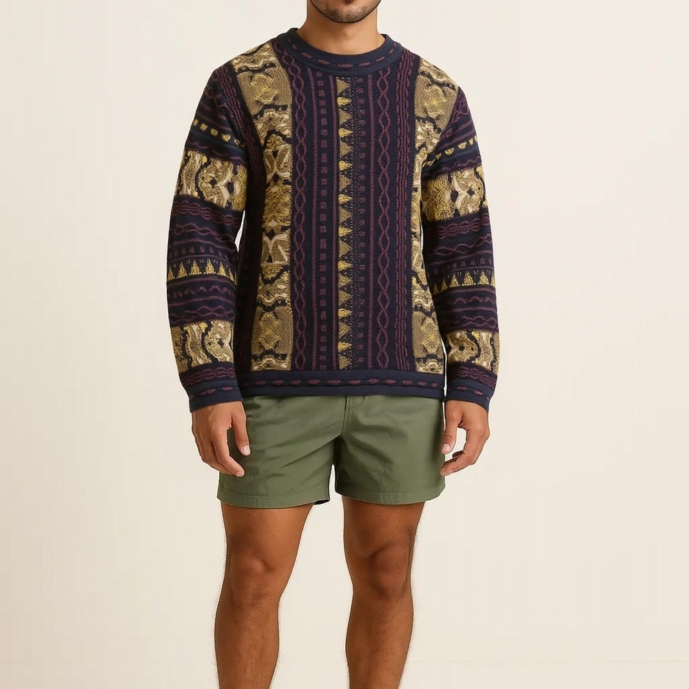 Vintage 3D Knit Patterned Crewneck Sweater